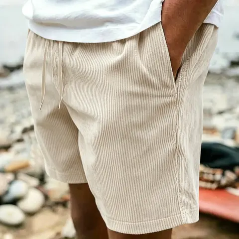 Men’s summer corduroy casual athletic shorts, loose straight beach shorts, skin-friendly and comfortable