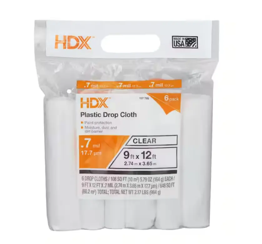 Lightweight Clear Plastic Drop Cloths, 9 ft. x 12 ft. (6-Pack) - Home Care Dust Covers