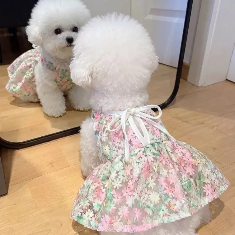 Pet Dog, Cat, Spring And Summer New Cherry Blossom Camisole Dress, Princess Style, Teddy Bear, Teddy Bear, Pomeranian, Small Dog, Clothing