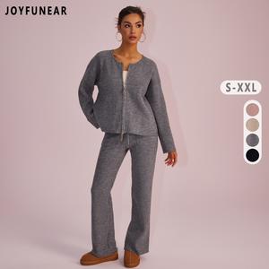 Joyfunear Women's Oversized Knit Sweater & Wide-Leg Pants Set - Cozy Casual Two-Piece for Comfortable Home Wear - Pink Colorway Chic Chunky