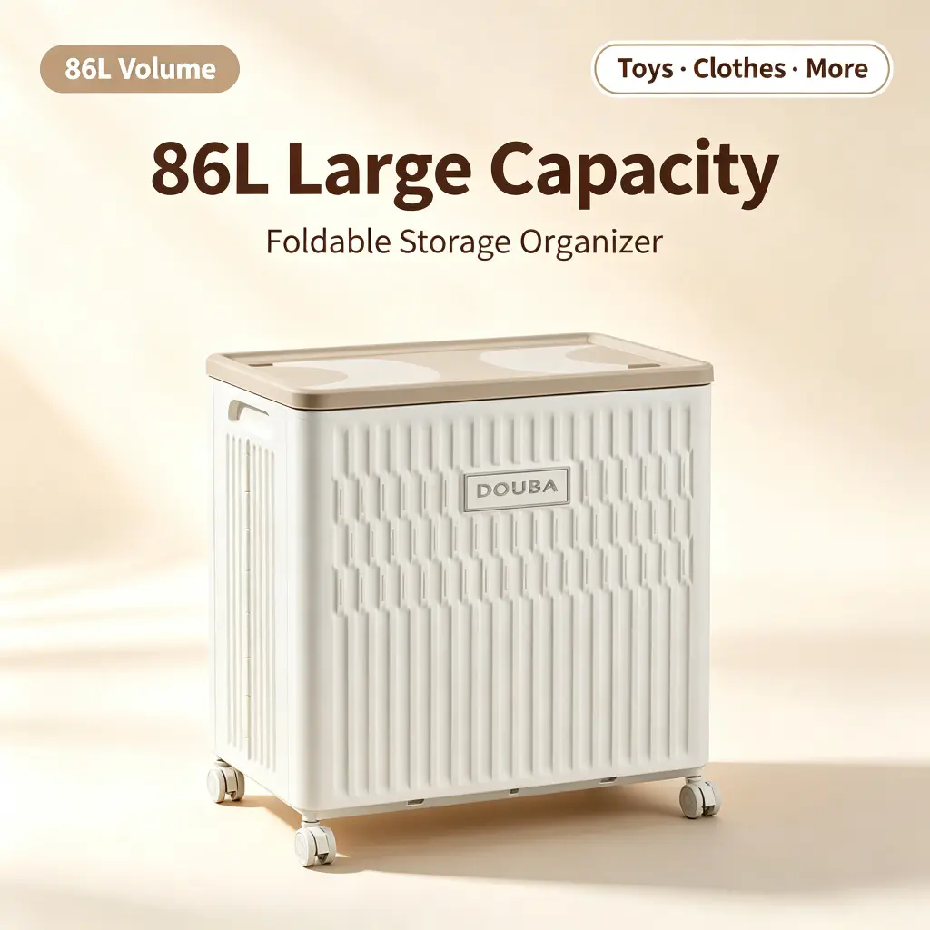Foldable Storage Bin with Wheels — 86L Large Capacity Stackable Storage Box with Lid, Plastic Organizer Container for Toys, Clothes, Bedroom & Playroom