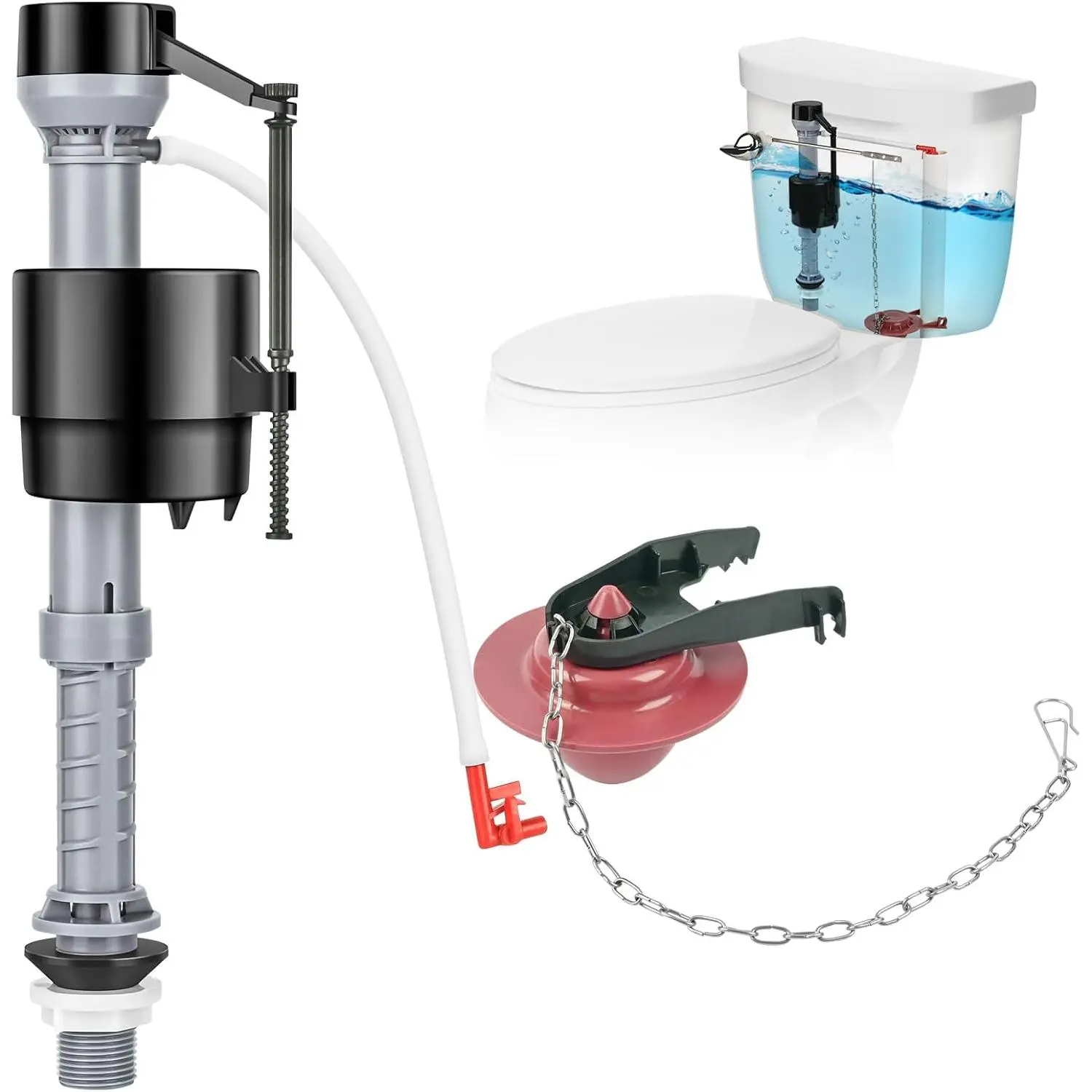 Universal Toilet Repair Kit with Adjustable Fill Valve and 2-Inch Flapper, Quiet and Easy to Install, 1-Pack, Toilet Fill Valve