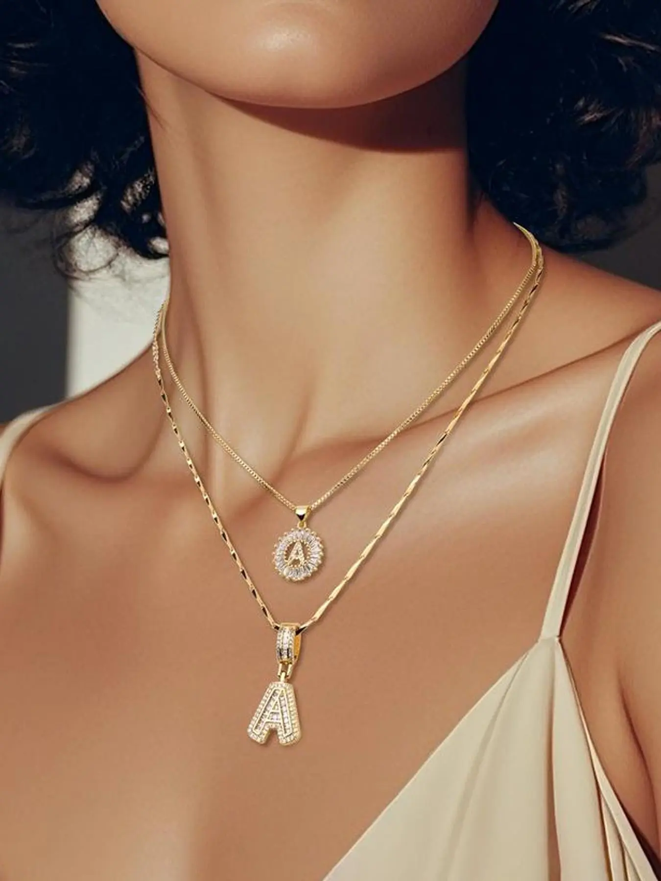 Initial Letter Necklace Set, Dainty Initial Necklaces, 26 Letters Pendant Necklaces, Alphabet Letter Necklace for Girls and Women, Summer Jewelry Zircon Flower Set, Gift for Siblings, Dainty Layering Jewelry, Daily Wear Layered Necklaces