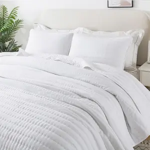 White Queen Size Quilt Bedding Sets with Pillow Shams, Lightweight Soft Full Bedspread Coverlet, Quilted Thin Comforter Bed Cover for All Season, 3 Pieces, 90x90 inches