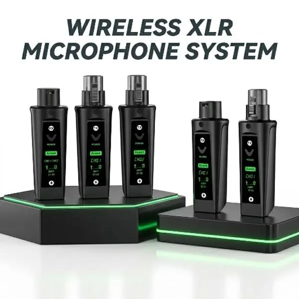 Aveek Cordless Mics Wireless XLR Microphone System - 2 Transmitters, 1 Receiver, 200FT Range, <2ms Low-Latency, Auto-Pairing Plug-and-Play Audio Adapter for Dynamic Mics, Performers, Stage Use