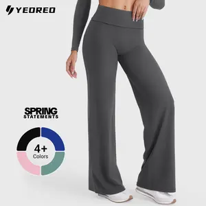 YEOREO Fold Over Yoga Pants 31.5" Straight Leggings for Women High Waist Gym Outfits Tummy Control