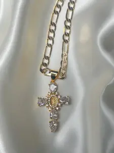 Gold and Crystal Virgin Mary Cross Necklace