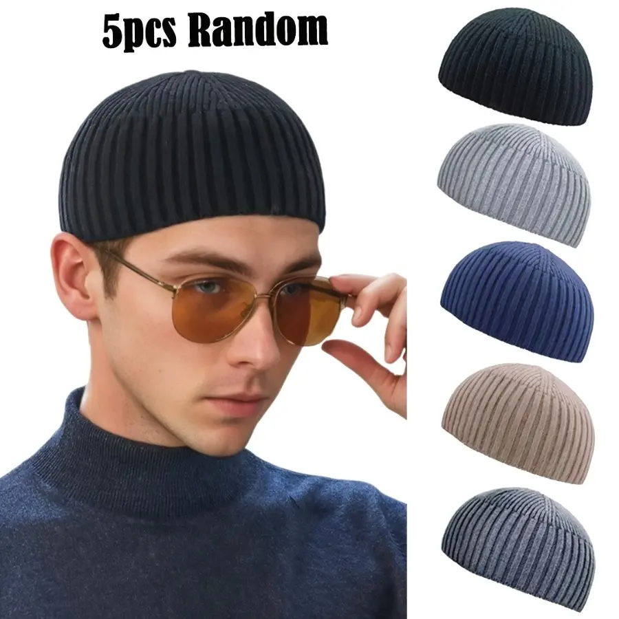 5 top pack short Kufi hat for men and women |   Elastic Muslim prayer hat, Turkish style Kufi, suitable for daily wear and outdoor activities |   One size fit, breathable lightweight cotton blend, elegant non-woven
