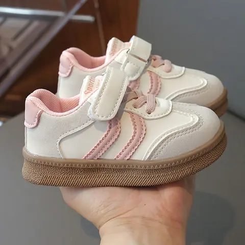 New Retro Stripe Velcro Soft Sole Casual Low Top Trainer Sports Shoes, PU Leather, Spring & Fall, Unisex School Sneakers
