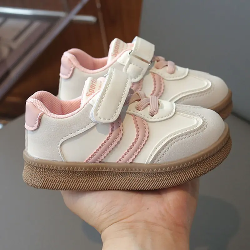 New Retro Stripe Velcro Soft Sole Casual Low Top Trainer Sports Shoes, PU Leather, Spring & Fall, Unisex School Sneakers