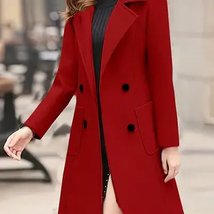Women's Fall & Winter Mid-Length Coat, Long Sleeve Fitted Casual Outerwear, Plain Pattern, Perfect for Autumn and Winter