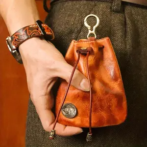 JSERYISGN Vintage Leather Key & Coin Holder | Wearable on Waist, Soft Handmade Cowhide | Personalized Carry-Along Accessory