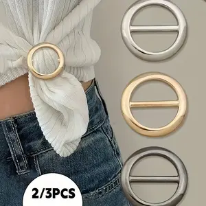 2/3pcs of Women'S Round Hoop Waist Scarf Clothing Buckle for T-Shirts, Shirts, Trench Coats, Versatile And Stylish Round Hem Knot Buckle