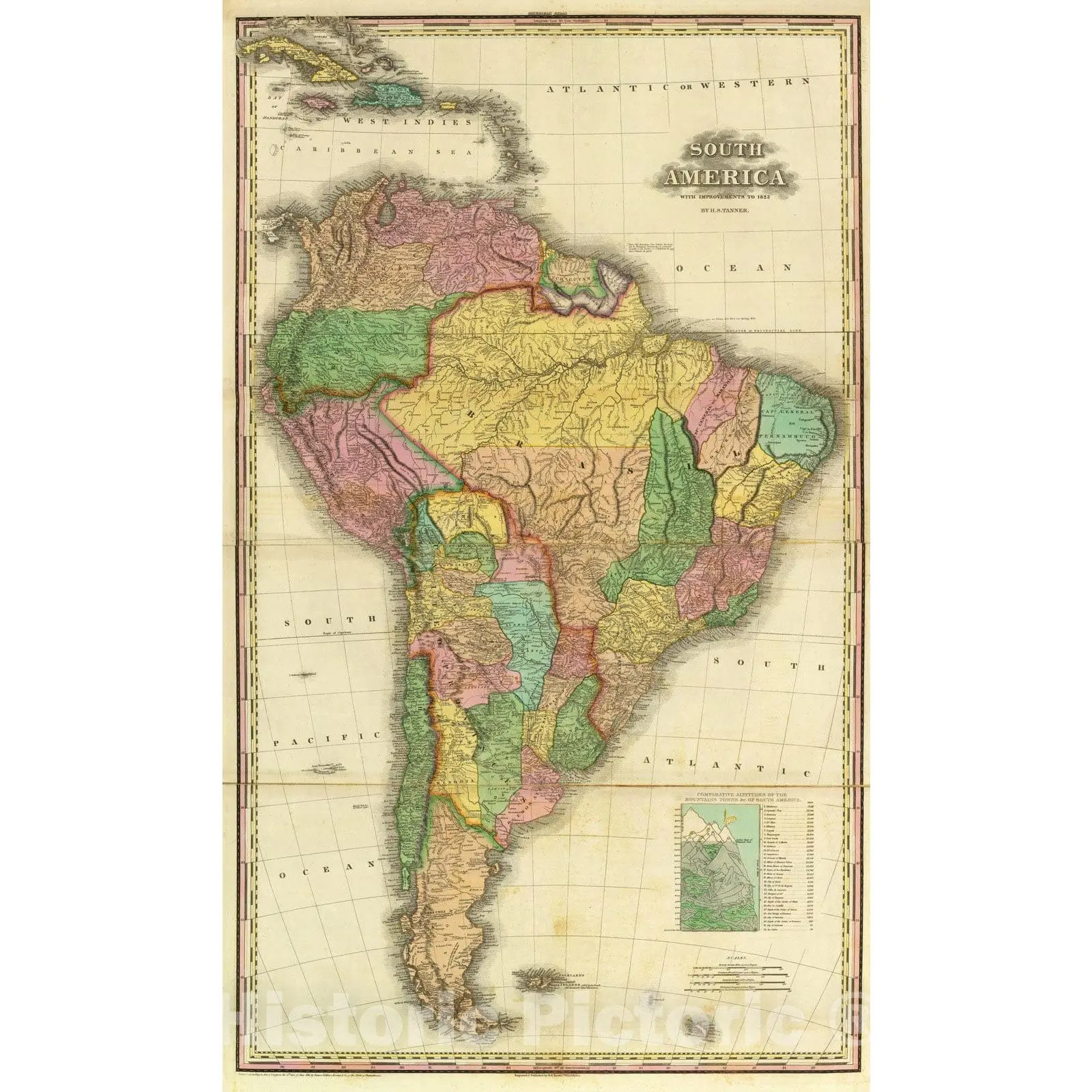 South America - River Map, 1825 - H.S. Tanner American Atlas