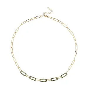 White Crystal Stainless Steel Paper Clip Chain Necklace for Women Jewelry Size 20-22" Birthday Christmas Gifts for Women