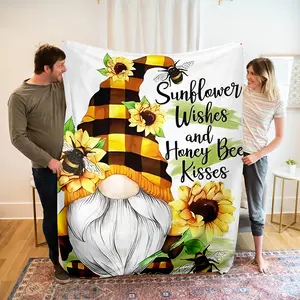 Cozy Cartoon Gnome Print Flannel Throw Blanket - All-Season, Hypoallergenic, Machine Washable for Couch, Bed, Office, and Travel