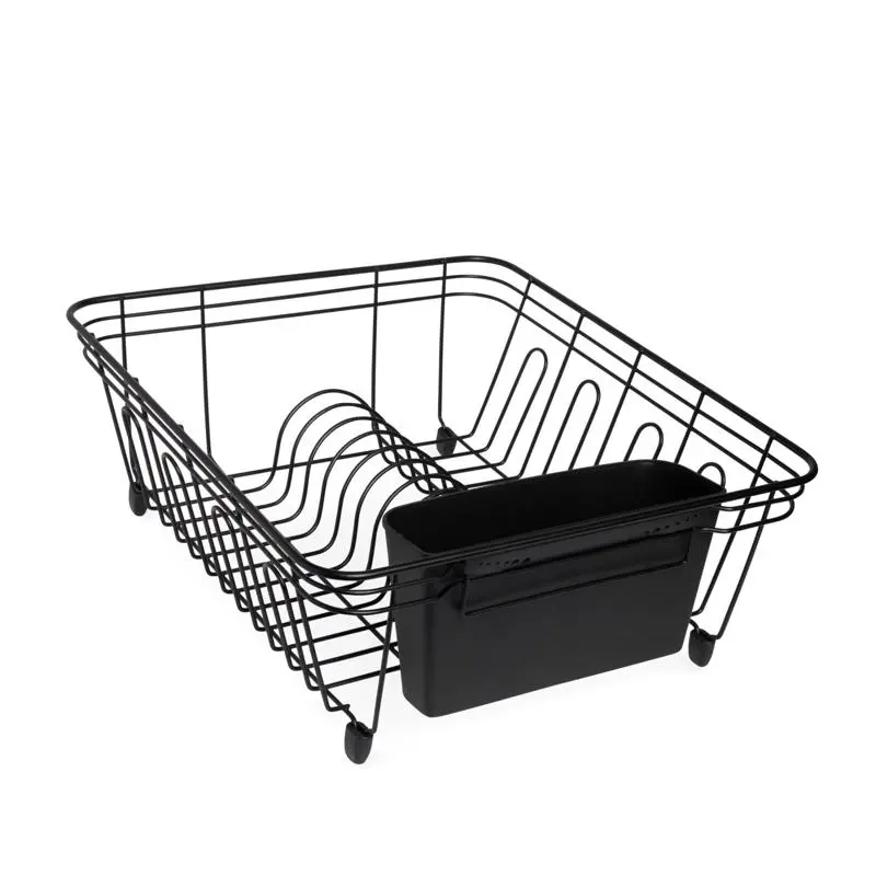 212 MAIN Modern Multifunctional Metal Wire Frame Kitchen Sink Strainer Organizer Rack - 14x13x5in Black Utensil Holder, Dish Drainer for Home Improvement Kitchen Fixtures (Rectangle, 1.48 lbs)
