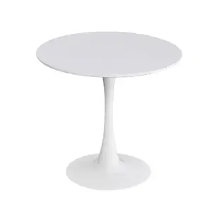 24" White Round Tulip Table Mid-Century Modern MDF Top & Steel Base Compact Small Space Dining Coffee Side Table Easy Assembly Waterproof Kitchen Living Room Desk