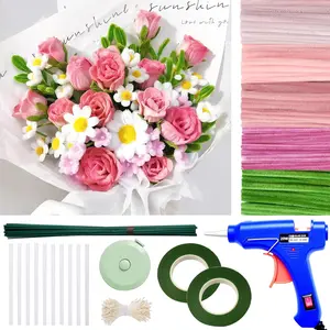 500 Pcs Thick Pipe Cleaners for DIY Flowers & Crafts 5 Colors Chenille Stems with Glue Guns & Tape Measure Perfect for Family Fun & Creativity Holiday & Room Decorations (Pink, 12in x 8mm)