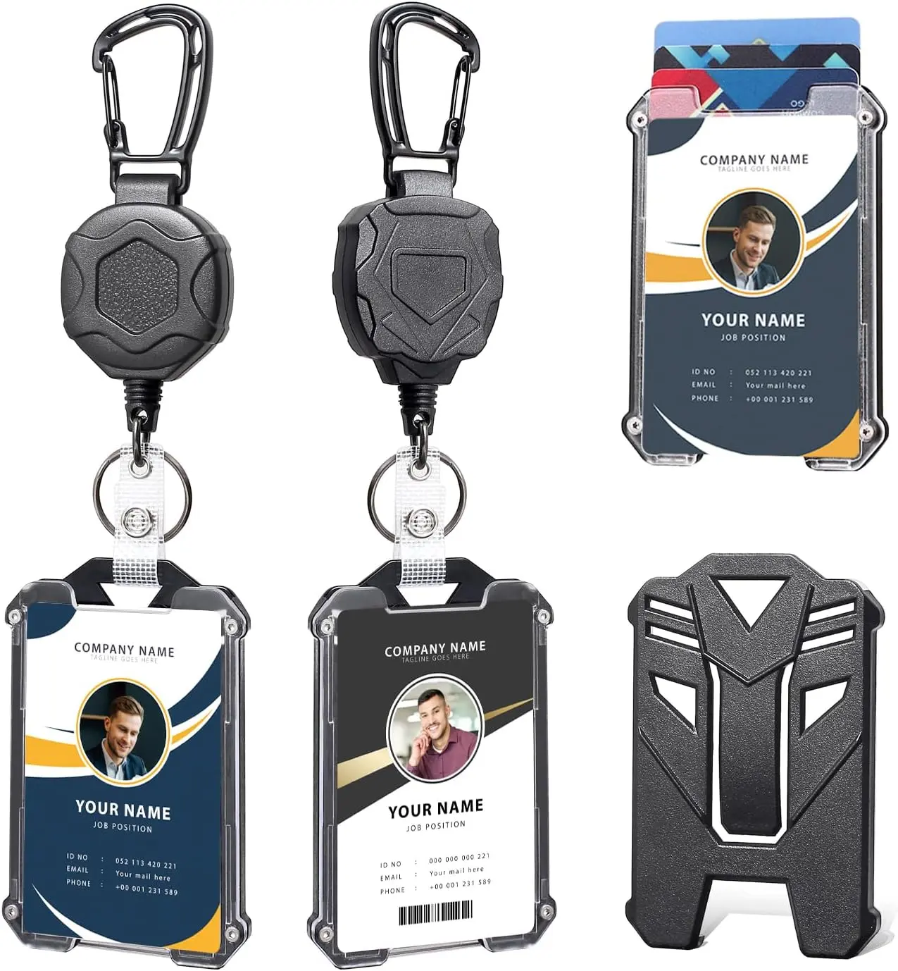 2 Pack Retractable Badge Holder, Heavy Duty Badge Reels with ID Badge Holder,Tactical Id Card Holder Vertical Id Holder with Carabiner Keychain...