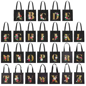 Floral Monogram Tote, Canvas Letter Bag for Everyday Carry, Initial Shoulder Tote Gift