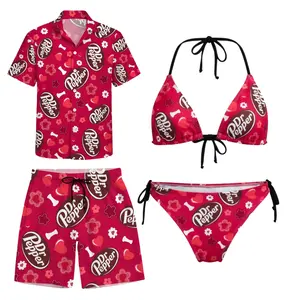 Matching Couple Swimwear Set, Dr Pepper Red Heart Bikini & Board Shorts, Perfect Gift for Him & Her