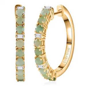 Shop LC Emerald and Moissanite 1.70 ctw Hoop Earrings in 18K Yellow Gold Plated
