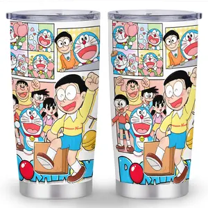 1pc 20oz Doraemon Cartoon Character Tumbler Stainless Steel Double-Wall Vacuum Insulated with Lid Reusable for Gym Workout, Outdoor Activities, Camping, Cycling, and Fitness Drinkware Flasks
