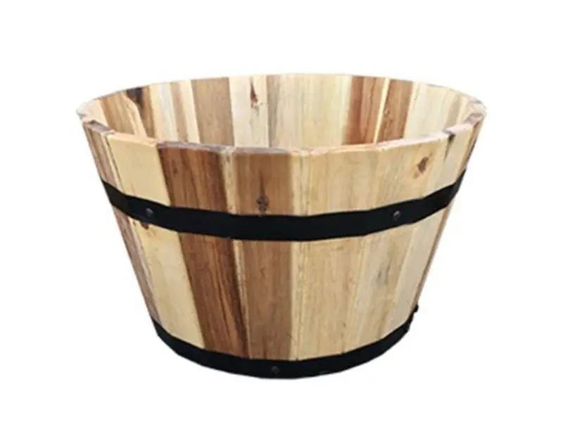 16 x 9.5 in. Wood Barrel Wood Planter