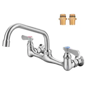 WOWOW Commercial Double Handle Wall Mounted Standard Kitchen Faucet with 8 in . Swivel Spout in Brushed Nickel