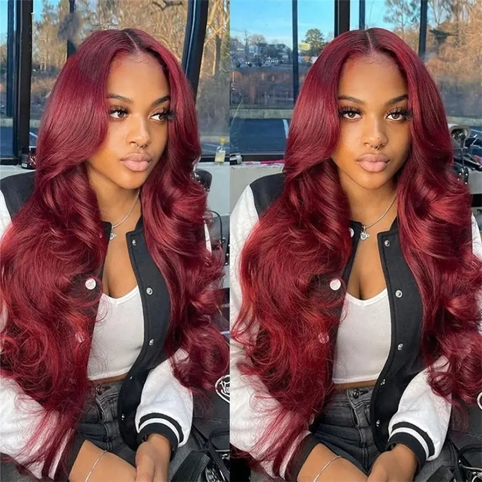 99j Color P4/27 Highlight Color Blonde Color Red Color Body Wave Wig 180% Density Burgundy 13x6 Full Frontal Human Hair Wigs Natural Black Lace Front Wigs Human Hair Brazilian Lace Wigs