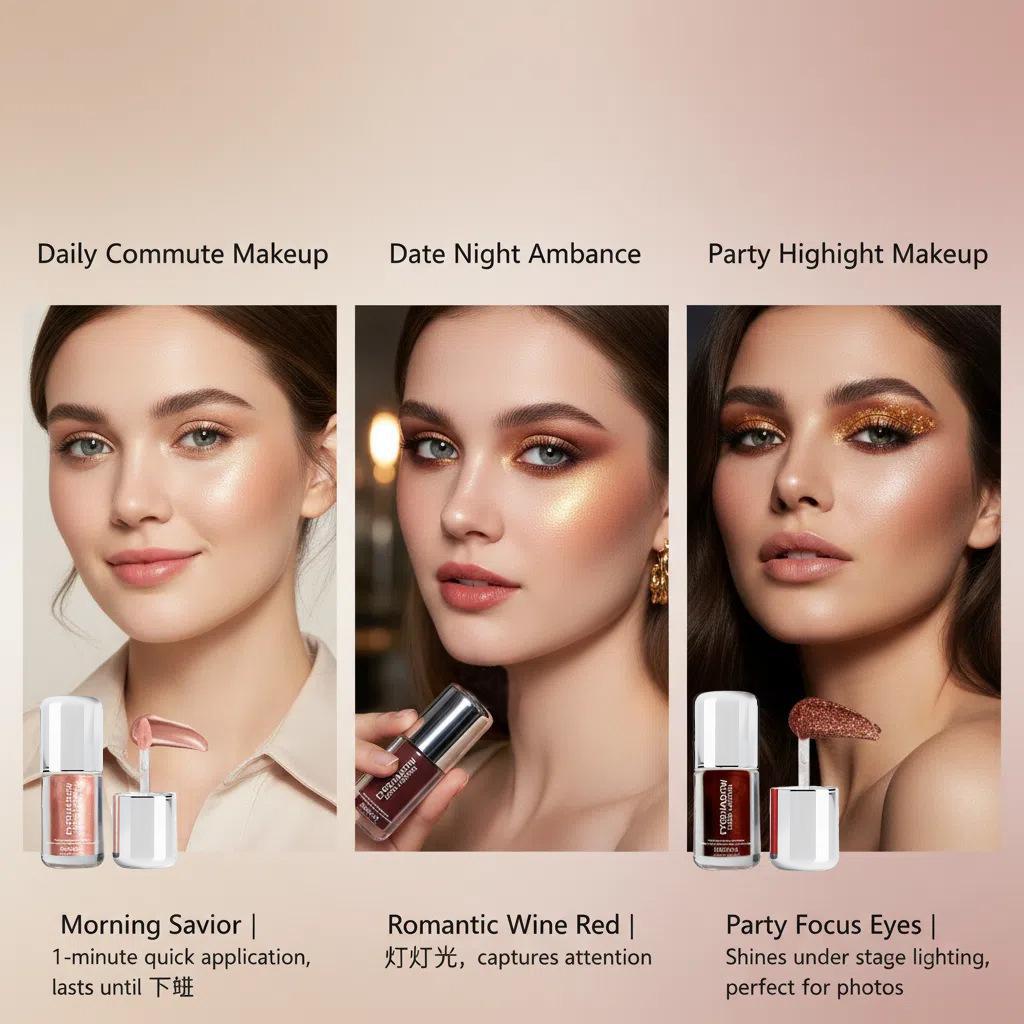 Eyeshadow BARVENA, a buildable, long-lasting, crease-proof liquid eyeshadow glitter shimmer