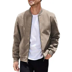 COOFANDY Men's Casual Varsity Jacket Vintage Lightweight Suede Bomber Jackets Taupe Brown L