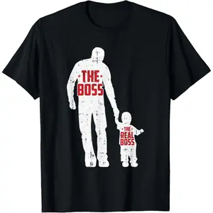 The Boss The Real Boss Fathers Day Dad Son Daughter Matching T-Shirt Small Pure Cotton Graphic Tees Menswear Top: Gifts for Men & Women