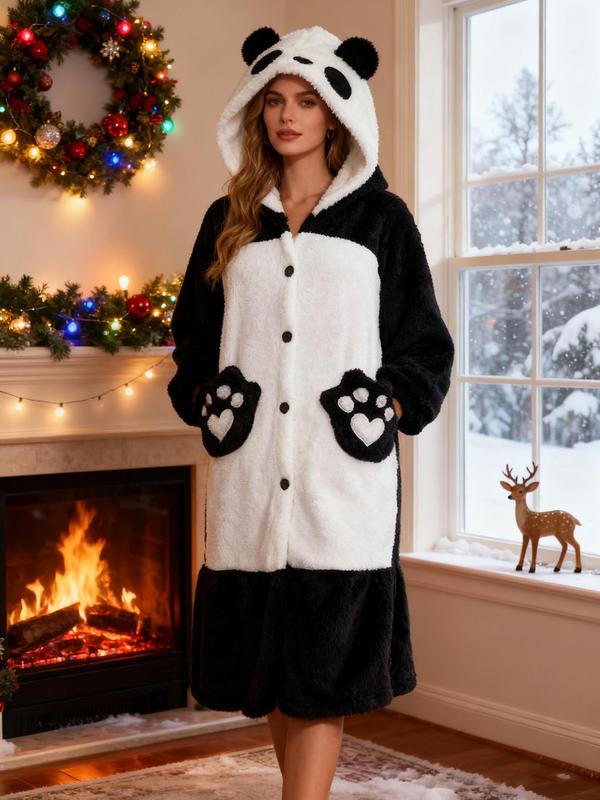 Panda Robe Women’s Ultra Soft Plush Panda Hooded Fleece Robe with 3D Ears & Paw ...