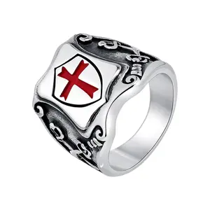 Templar Ring for Men - Stainless Steel Medieval Cross Celtic Knot Band Vintage Knights Inspired Jewelry