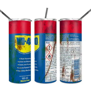 1 Pc 20oz WD-40 Theme Stainless Steel Tumbler With Lid And Straw, Hot For 6 Hours, Cold For 12. Best Gift For Men, DIY Lovers, Mechanics. Great For Garage, Shop, Or Outdoor Work. Rusty Metal Style. Car Cup Or Travel Mug, Drinkware, Portable