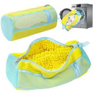 LMMAKE Reusable Mesh Shoes Washing Bag, Large Thick Laundry Accessory with Anti-Abrasion Zipper, Universal for Washer & Dryer, Effective for Cleaning and Protecting Shoes