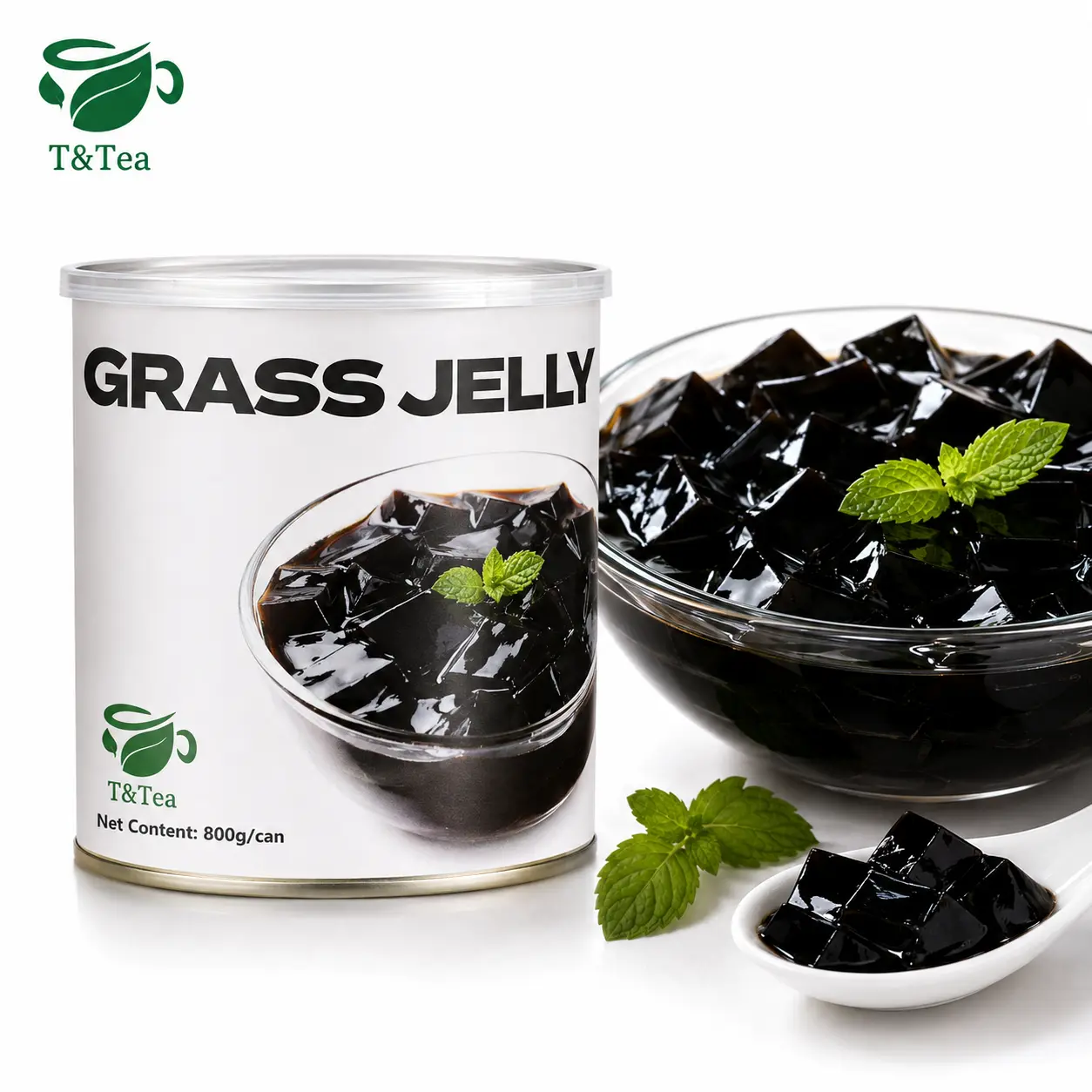 T&Tea Grass Jelly, Ready-to-Eat Vegan Dessert Topping, 800g Large Can, Soft & Smooth Herbal Jelly for Milk Tea, Fresh Milk, Shaved Ice & Desserts