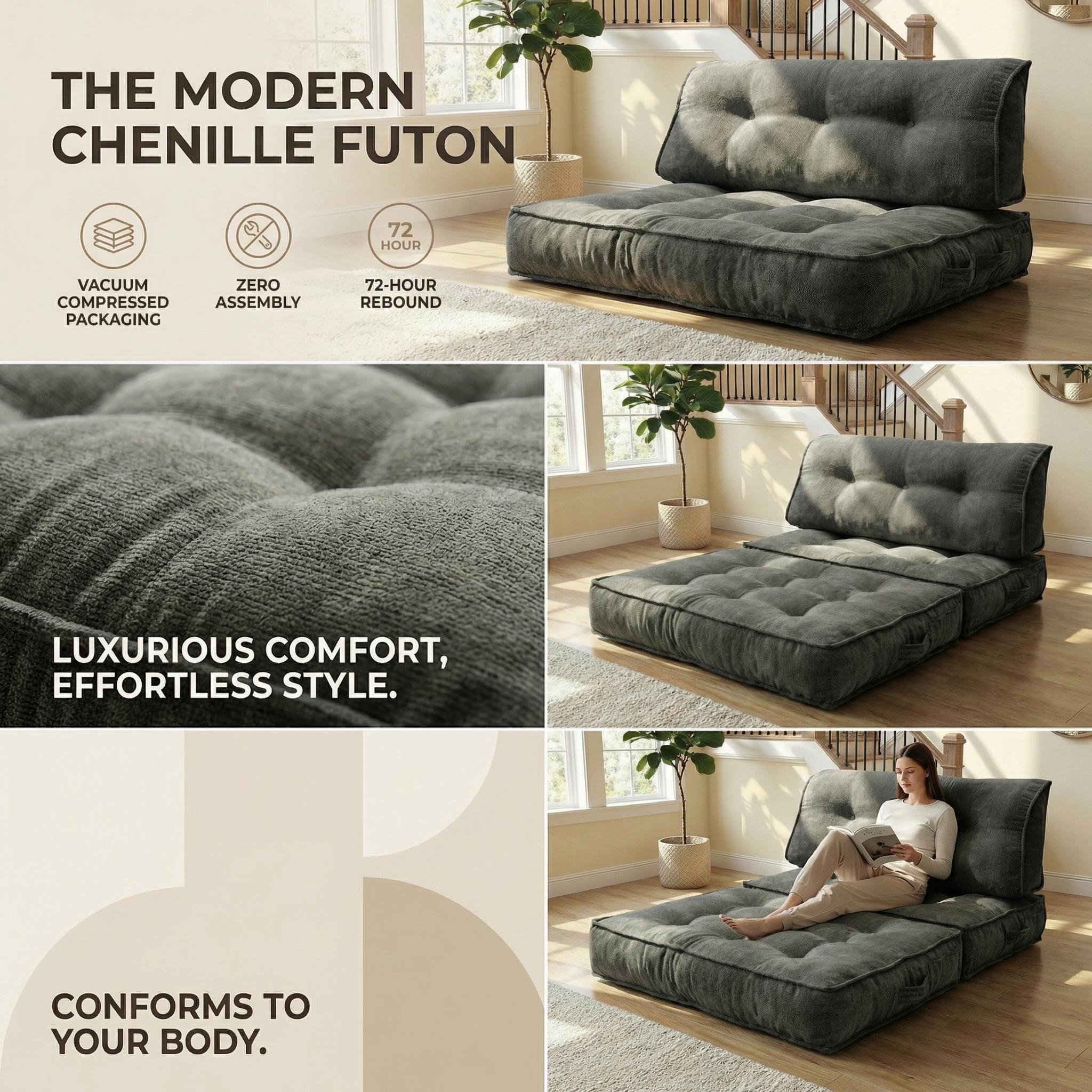 Indoor reading and resting single convertible sofa bed, simple folding and space saving small sofa, can be used in multiple combinations without assembly, compressed and packaged for safe transportation