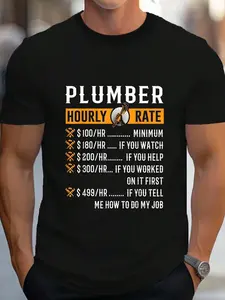 100% Cotton Funny Plumber Gifts - Plumber Hourly Rate T-Shirt Women's Men's Graphic Tee Crew Neck summer vacation Tops