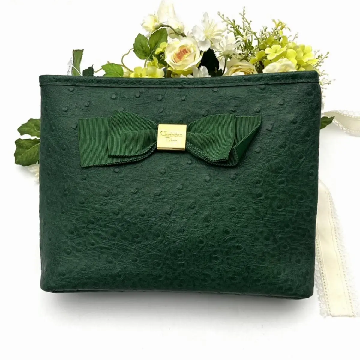 Pre-owned Dior As Shown Mini Bags Christian Ostrich Leather Bow Pouch / Clutch di9105cc
