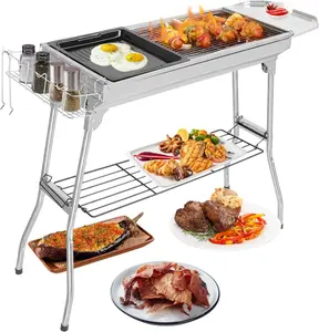 ROVSUN Portable Charcoal Grill, 39 x 12x 28" Foldable Barbecue Grill, Stainless Steel BBQ Grill for Outdoor Cooking Camping Hiking Picnic Garden Beach Party(Large)