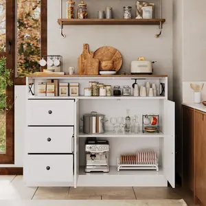 Summervibes Flash sale home items Sideboard Buffet Cabinet with 2 Barn Doors & 3 Drawers, 47.2'' Wood Console Cabinet with Built-In Charging Station, Farmhouse Coffee Bar Buffet Table for Kitchen, Living Room, White