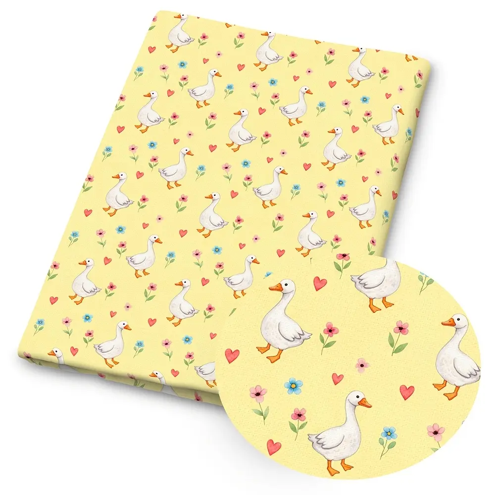 1 piece of cute goose and floral print fabric – 59 x 19.68 inches (150 x 50 cm) pre-cut polyester fabric featuring duck, floral, and goose designs – perfect for DIY sewing, scrapbooking, tablecloths, and crafts