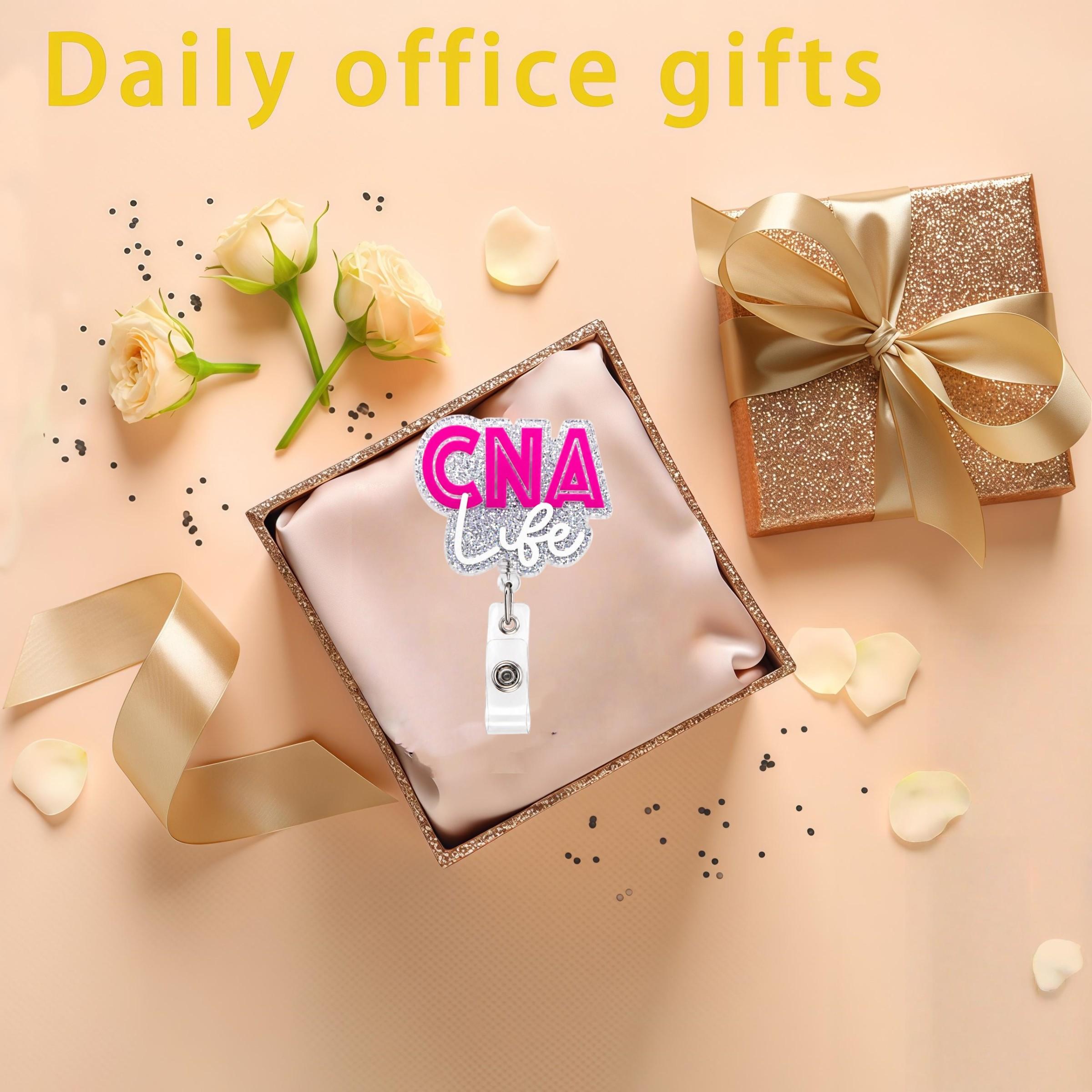 CNALife Glitter Badge Reel Set – retractable ID badge clip with nurse pen set, transparent waterproof card holder, certification nursing assistant work accessory gift for healthcare professionals