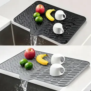 Kitchen Dish Drying Mat Extra Large Silicone Non-Slip Surface with Drain Lip High Temperature Resistance Easy Clean Home Decor