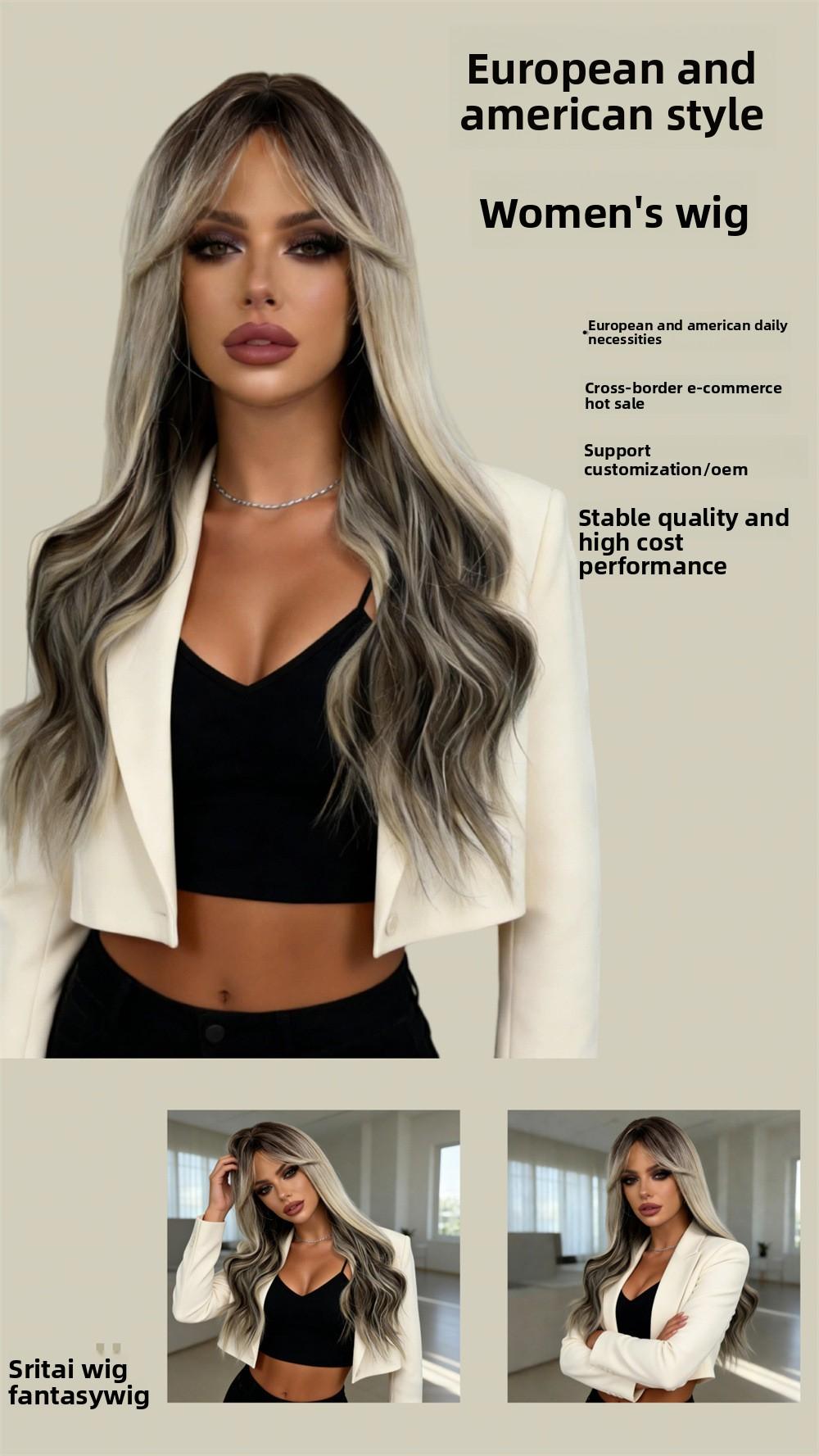 Amazon's best-selling wig, full head hairstyle, wavy curls, heat-resistant fiber, high-temperature silk wig for women