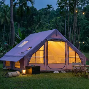 SENLEETO 8 10 Person Inflatable Camping Tent 420D Oxford Inflatable Tents, Breathable Waterproof, AC Port, Stove Jack, Wind Resistant Portable Pop Up Glamping Family Equipment Easy Setup, Breathable Waterproof Tent