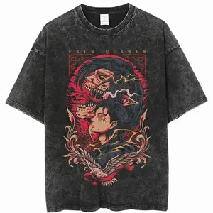 Hot-Blooded Anime2 Attack on Titan Eren Jaeger Print Tee Men Women Vintage Manga T-shirts Oversized Casual Tops Harajuku Male Tee         JA4 1X3